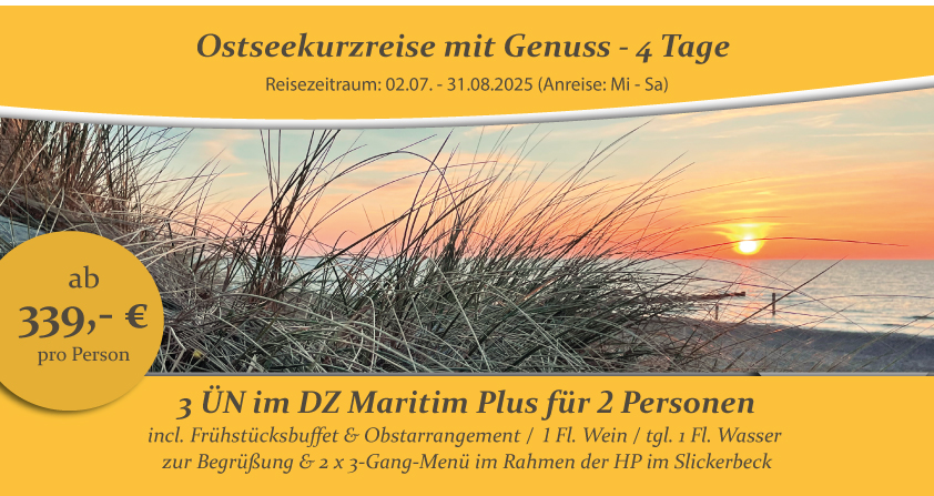 Ostseekurzreise mit Genuss ab 339 € pro Person