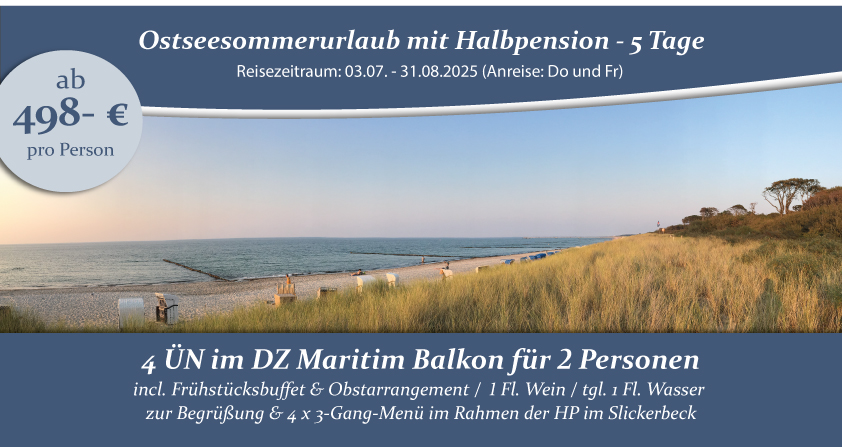 Ostseesommerurlaub mit Halbpension ab 498 € pro Person